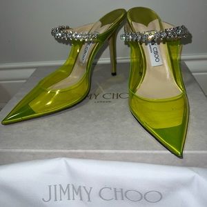 JIMMY CHOO Bing 100 Neon Yellow Crystal Mules